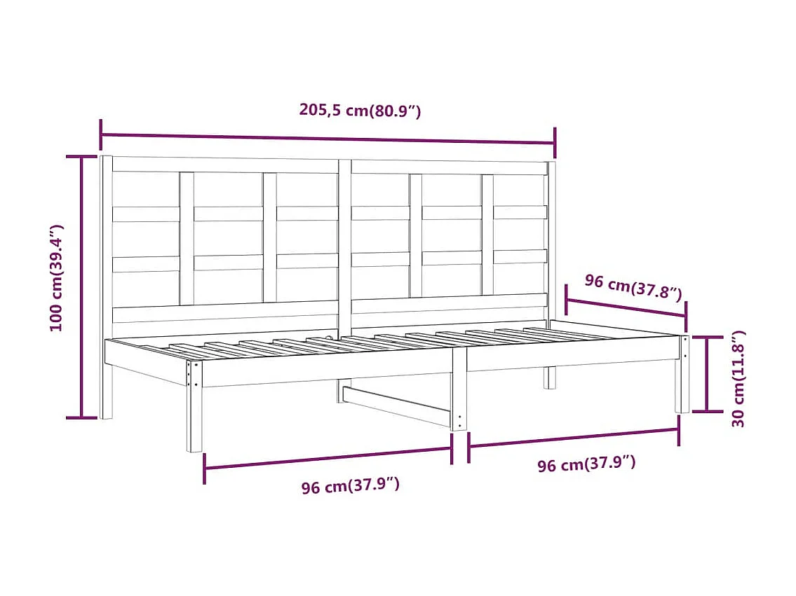 Lit de jour sans matelas blanc 90x200 cm bois de pin massif