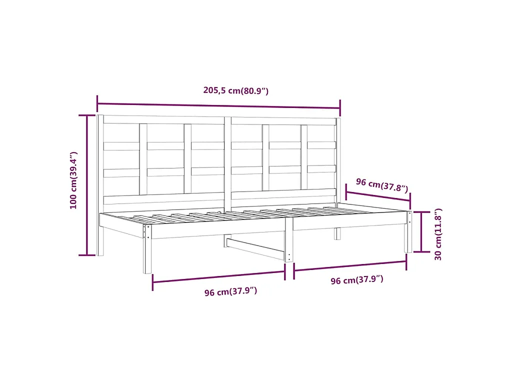 Lit de jour sans matelas blanc 90x200 cm bois de pin massif