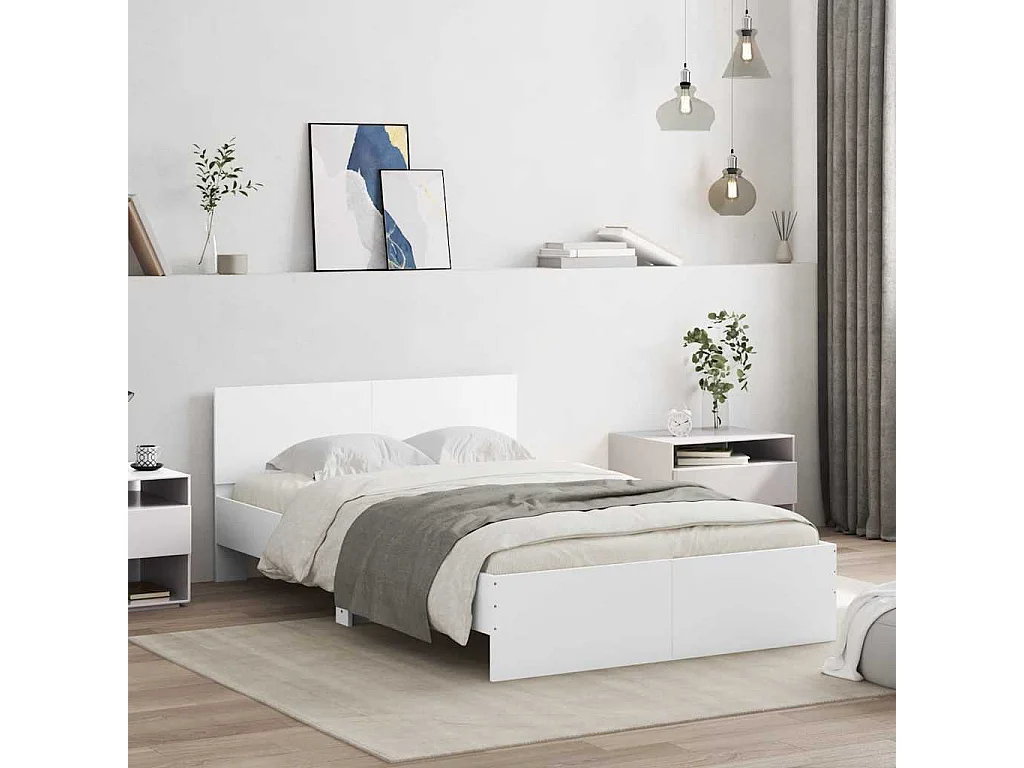 Cadre de lit avec tête de lit et LED blanc 140x200 cm