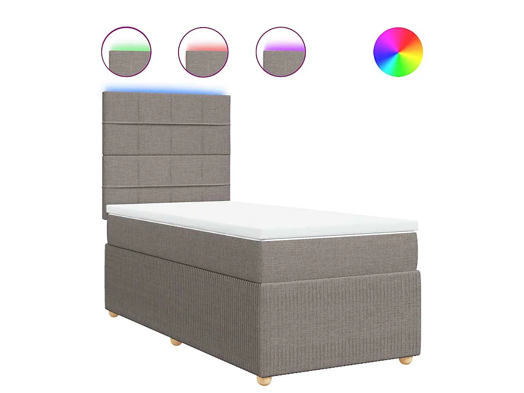 Cama box spring con colchón tela gris taupe 90x200 cm