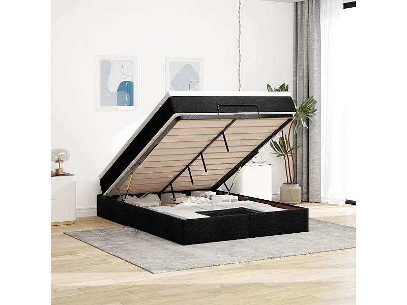 Ottoman-Bett mit Matratze Schwarz 140x190 cm Stoff