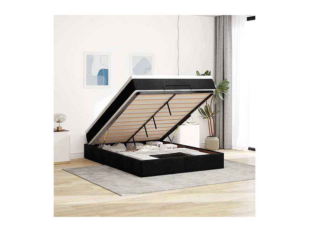 Ottoman-Bett mit Matratze Schwarz 140x190 cm Stoff