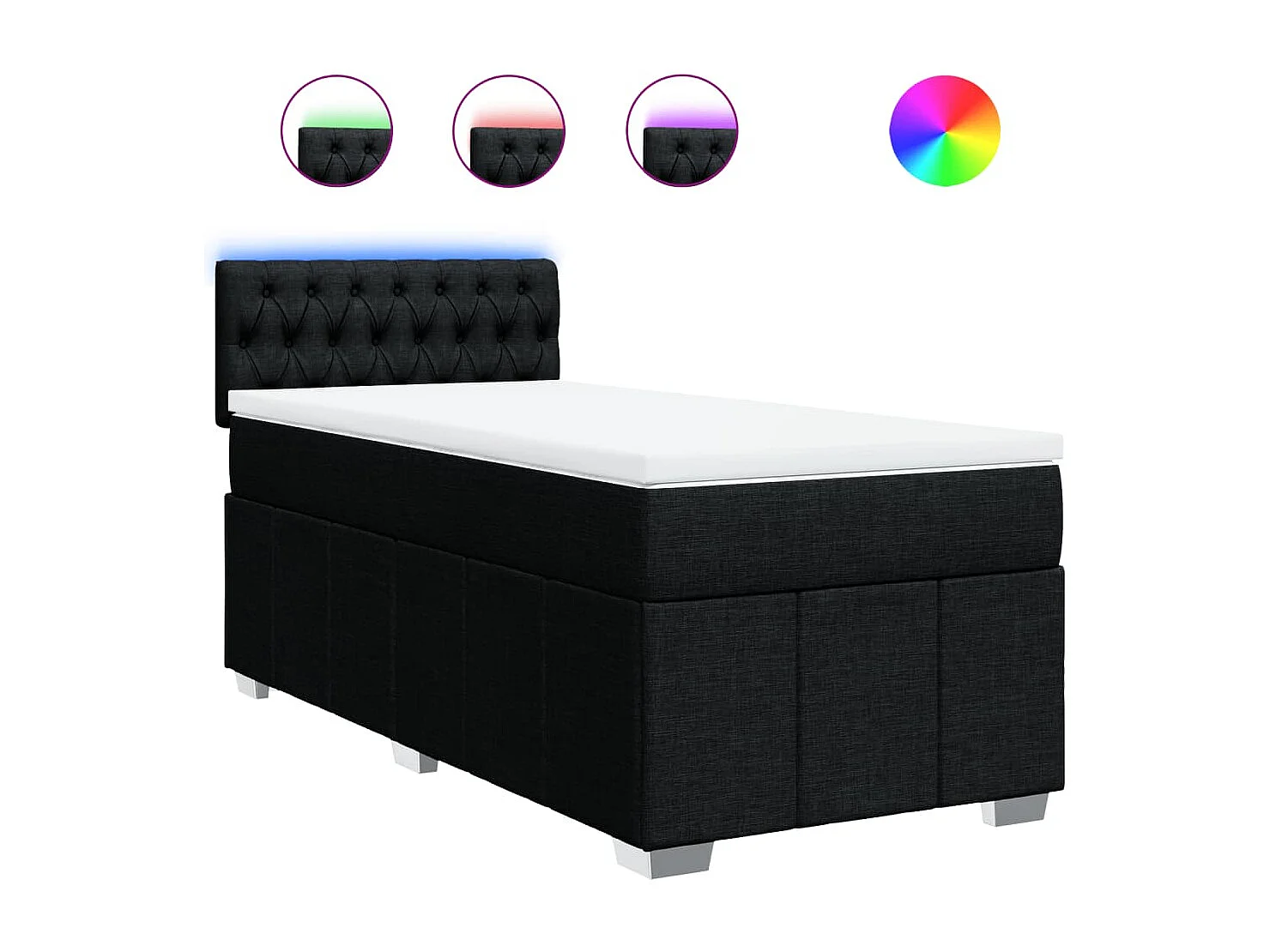 Cama box spring con colchón tela negro 90x200 cm