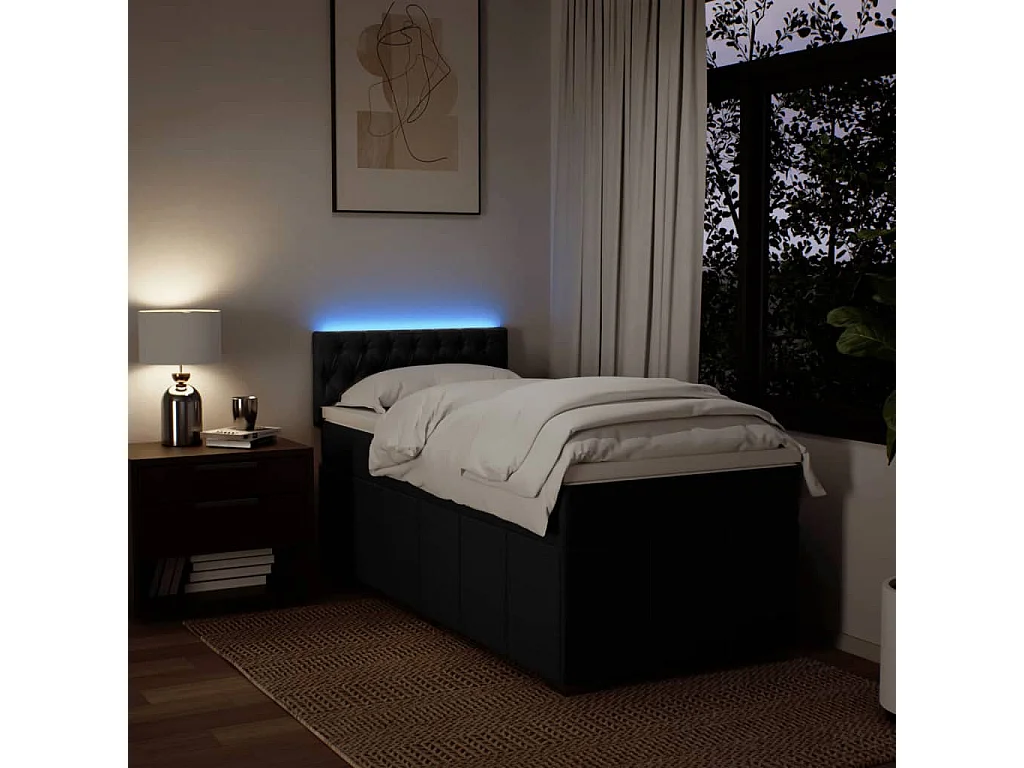 Cama box spring con colchón tela negro 90x200 cm