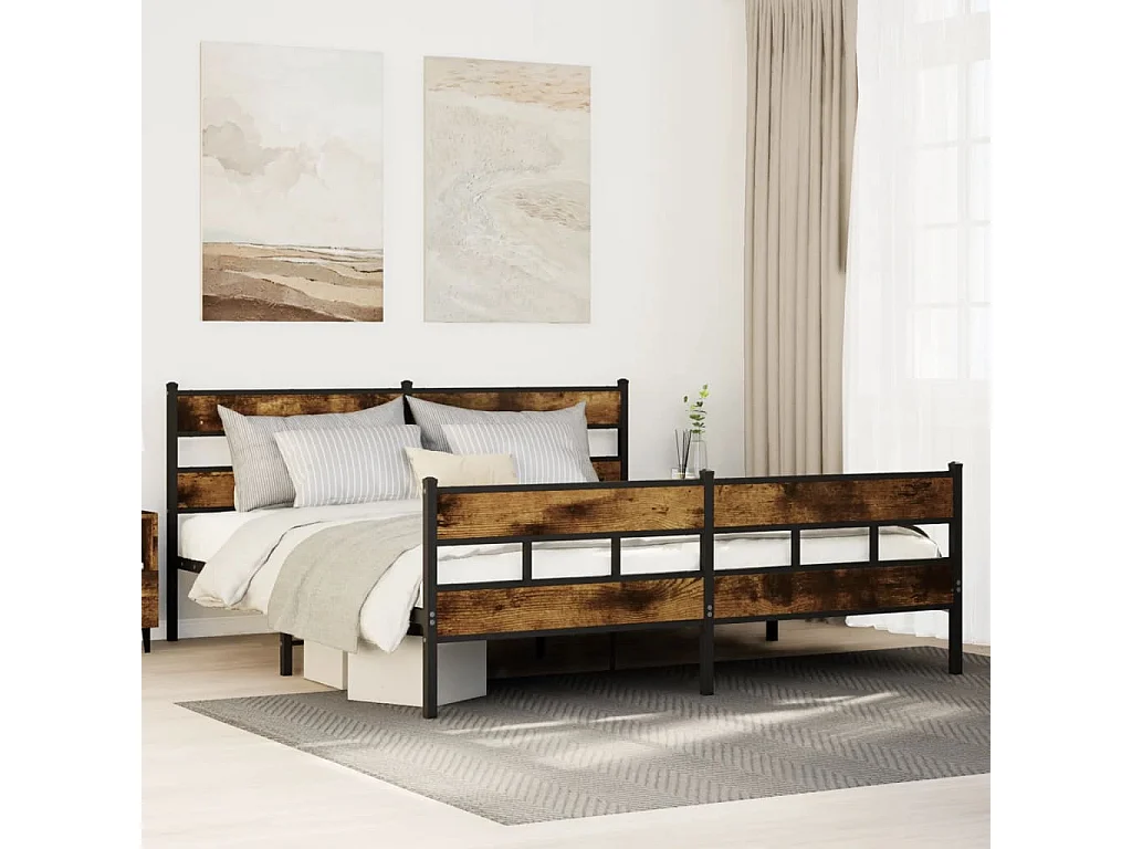 Cadre de lit en métal sans matelas chêne fumé 180x200 cm