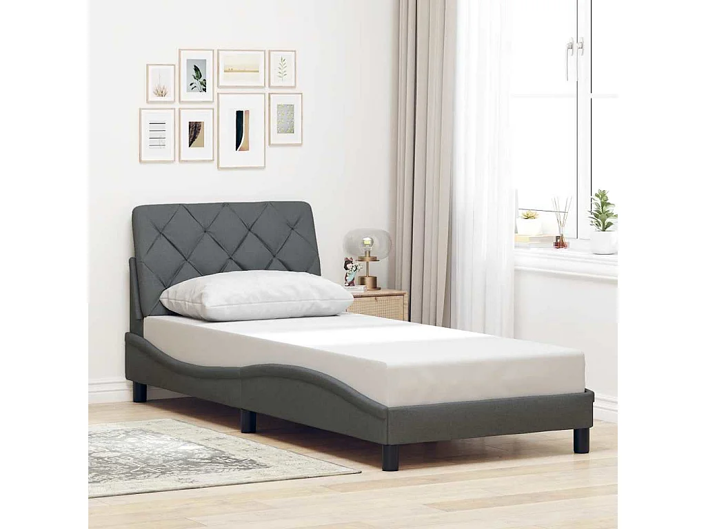 Giroletto con LED senza Materasso Grigio Scuro 90x200cm Tessuto