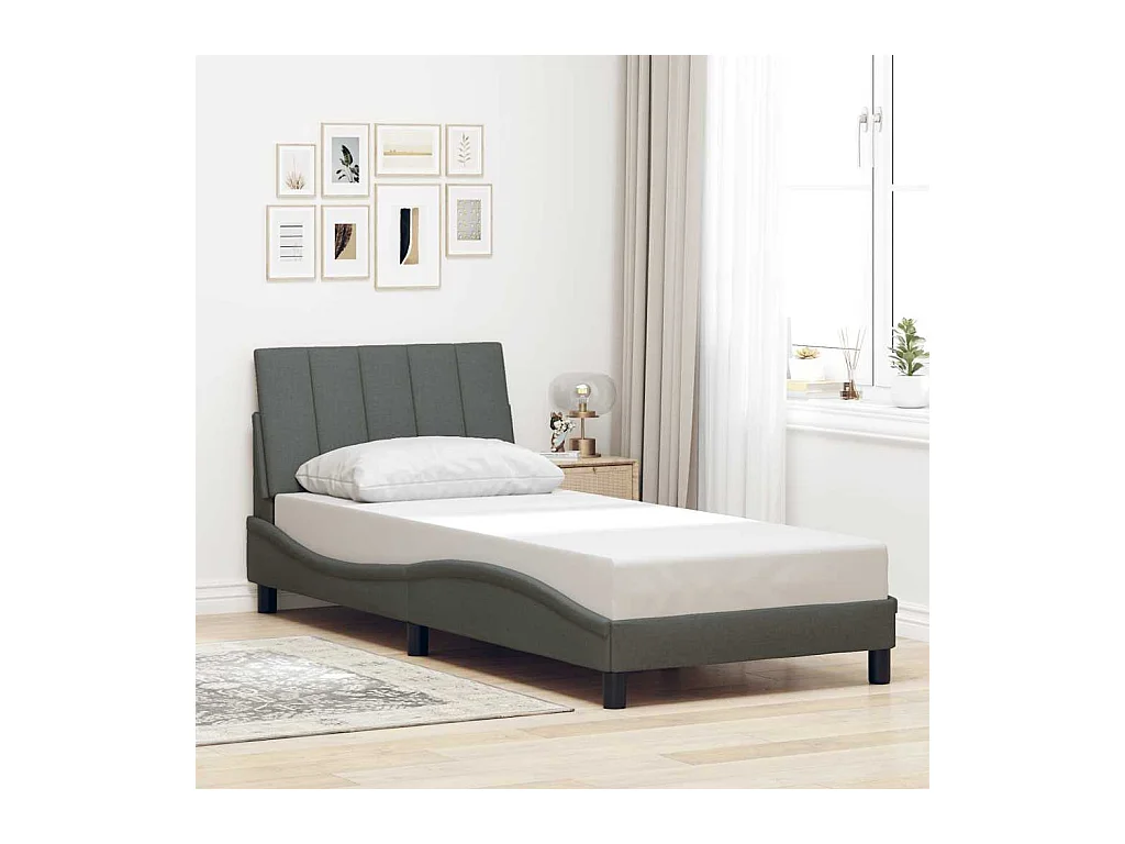 Cadre de lit sans matelas gris foncé 90x190 cm tissu