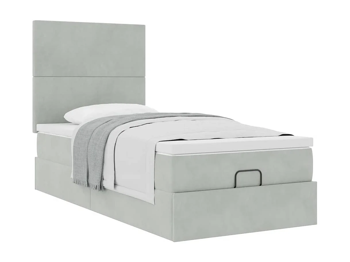 Cadre de lit ottoman et matelas gris clair 90x200 cm velours