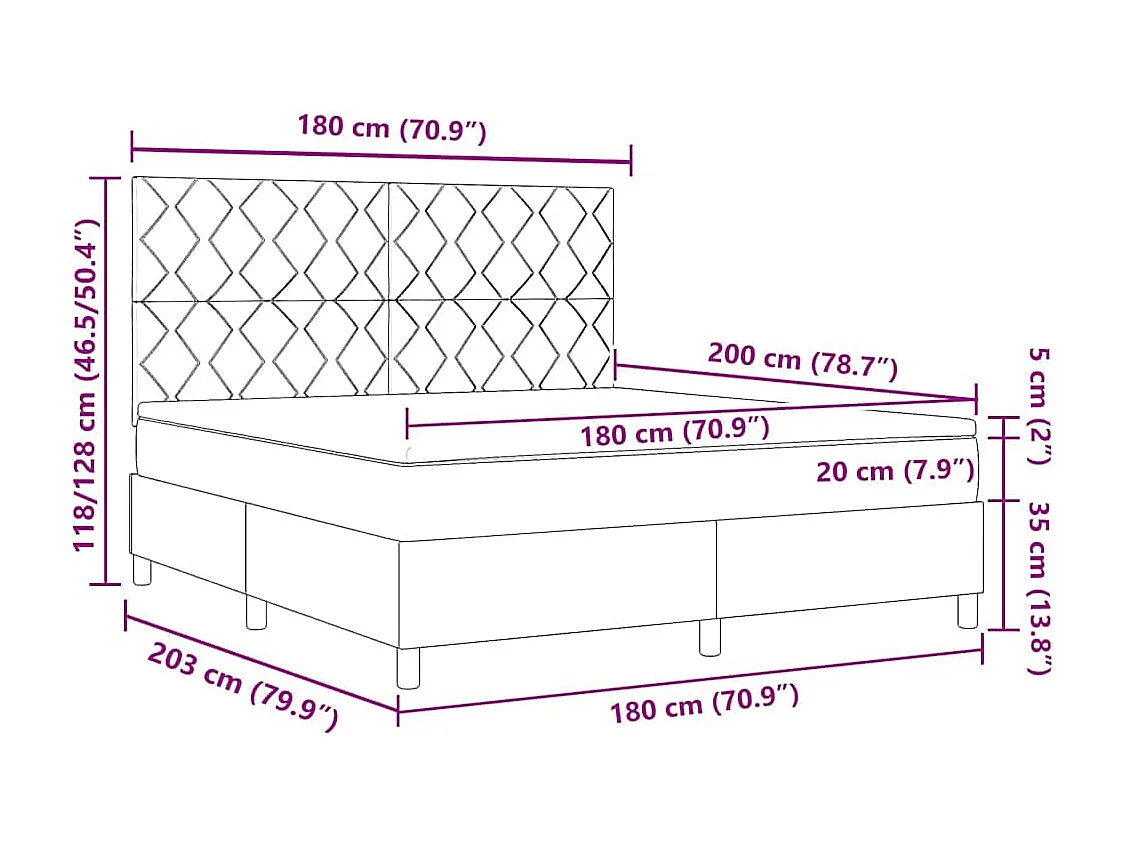 Cama Box com colchão com cabeceira Azul 180 x 200 cm tecido
