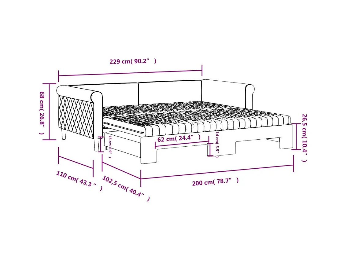 Sofá cama nido con colchón terciopelo rosa 100x200 cm