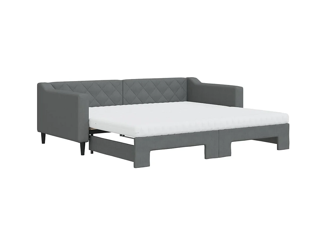 Lit de jour avec gigogne et matelas gris foncé 90x190 cm tissu