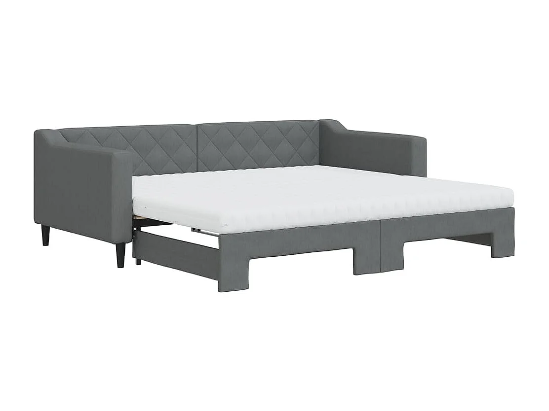 Lit de jour avec gigogne et matelas gris foncé 90x190 cm tissu