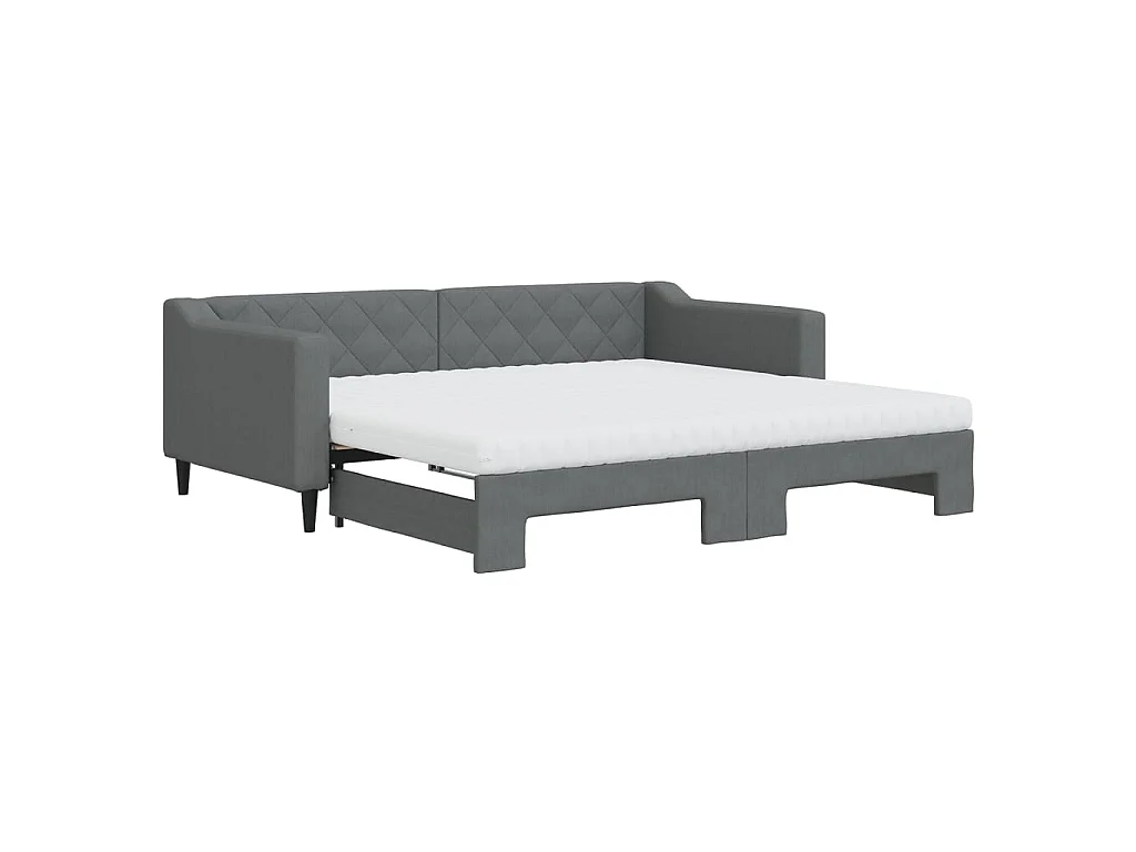 Slaapbank onderschuifbed matrassen 90x190 cm stof donkergroen