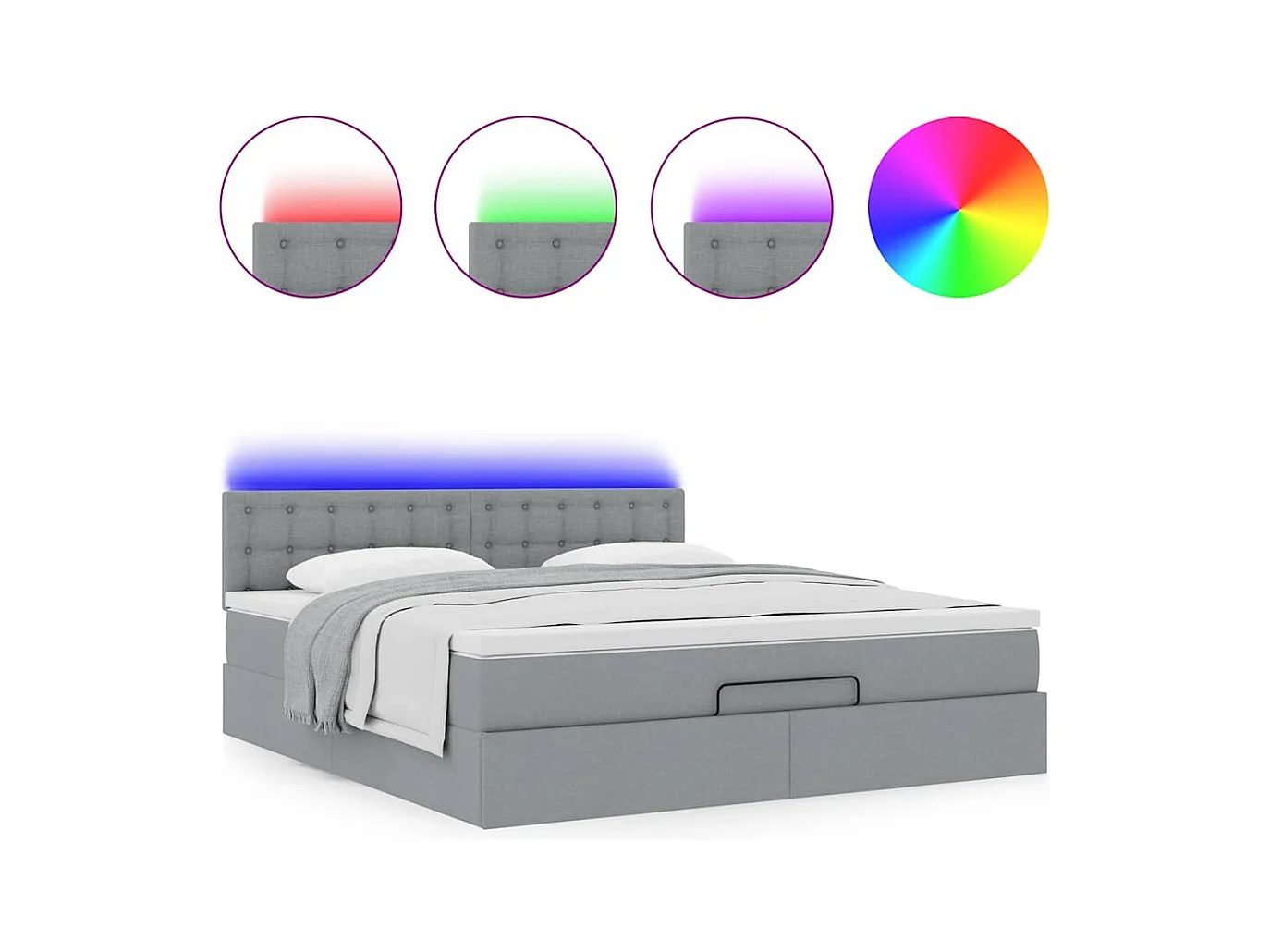 Cama otomana com colchão 160x200 cm tecido cinzento claro