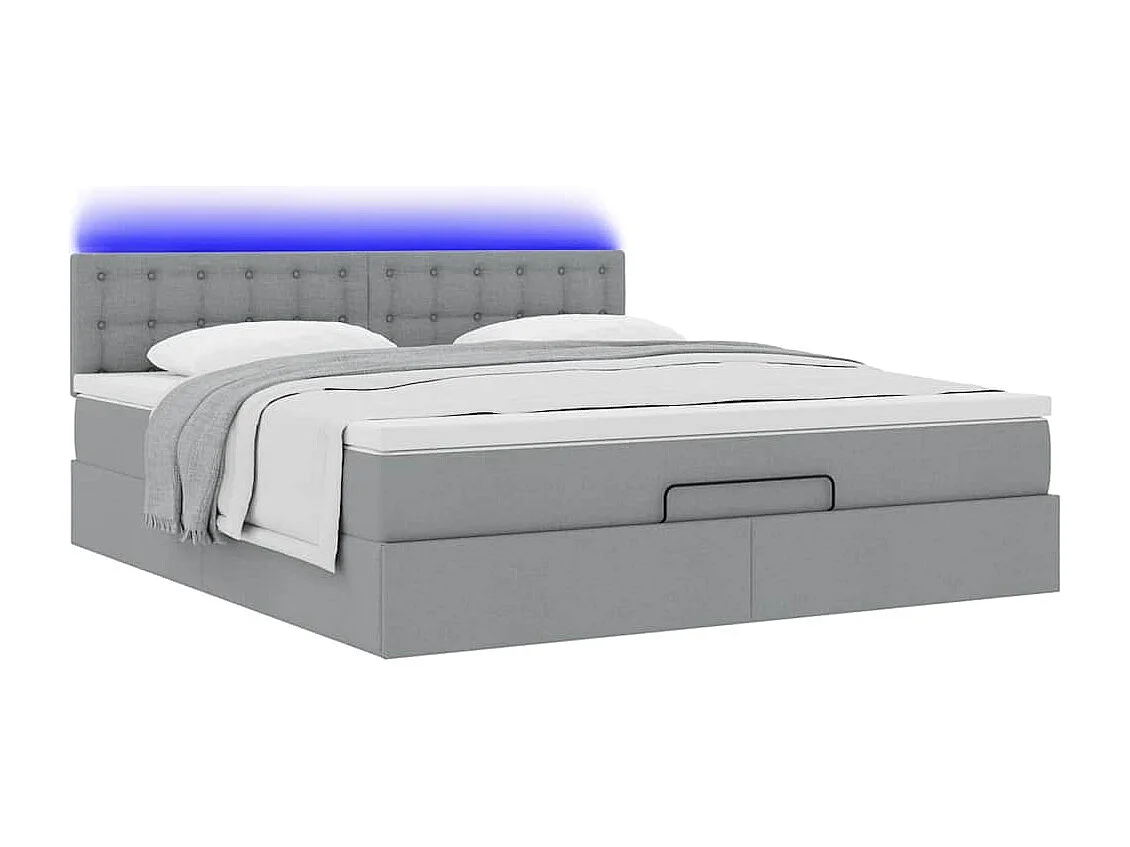 Ottoman-Bett mit Matratze & LEDs Hellgrau 160x200 cm Stoff