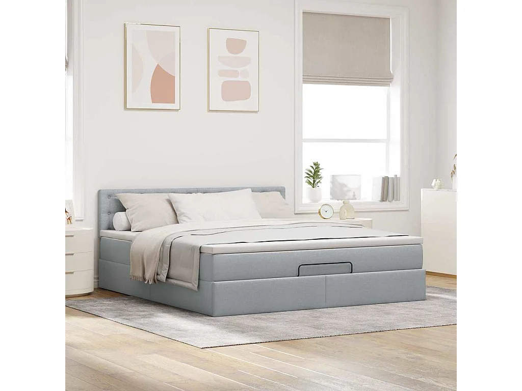 Lit ottoman avec matelas gris clair 160x200 cm tissu