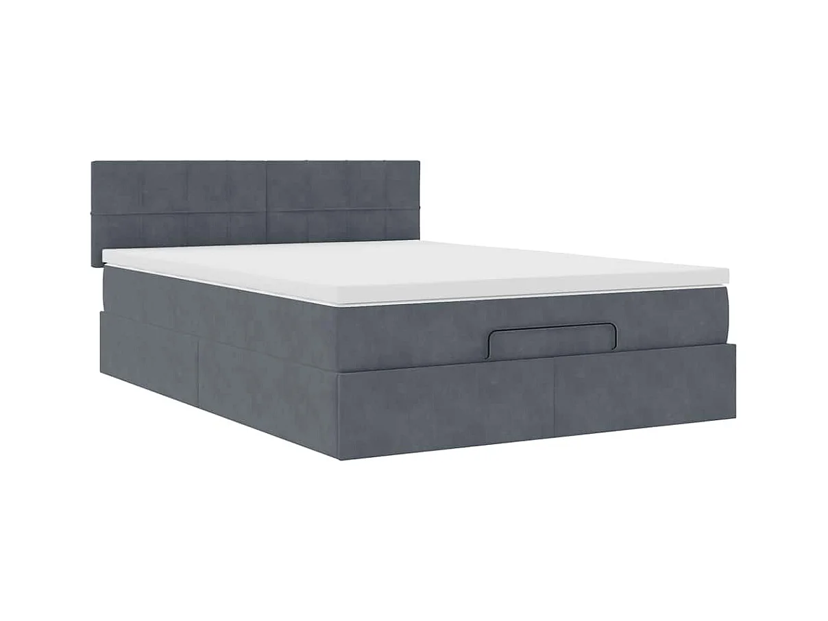 Cadre de lit ottoman avec matelas gris foncé 140x190 cm velours