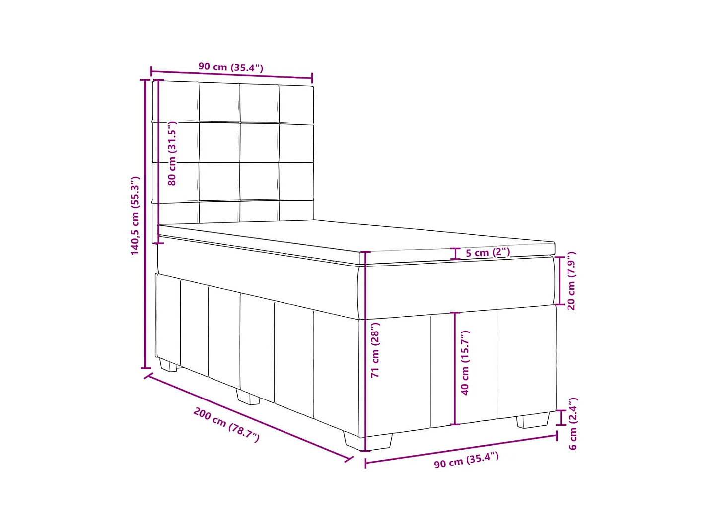 Boxspring met matras stof crèmekleurig 90x200 cm