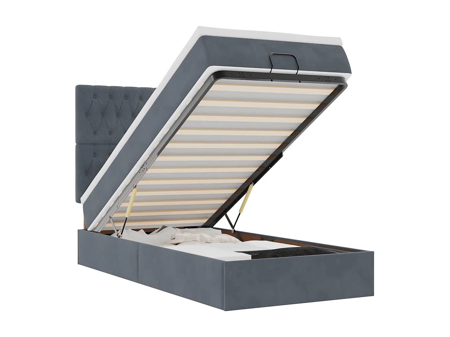 Cadre de lit ottoman avec matelas gris foncé 100x200 cm velours
