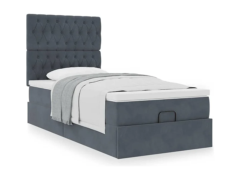 Cadre de lit ottoman avec matelas gris foncé 100x200 cm velours