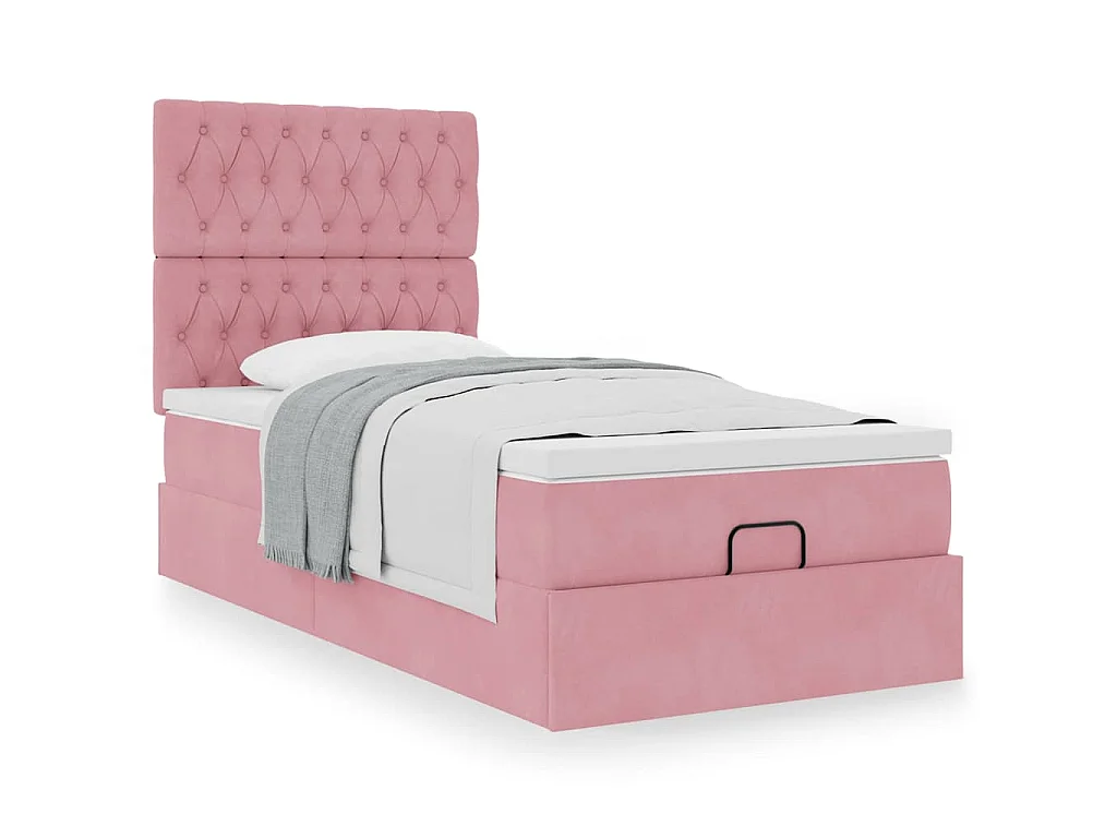 Ottoman bed met matrassen 100x200cm fluweel roze