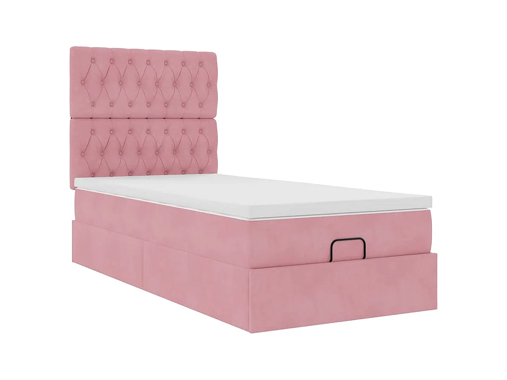 Ottoman bed met matrassen 100x200cm fluweel roze