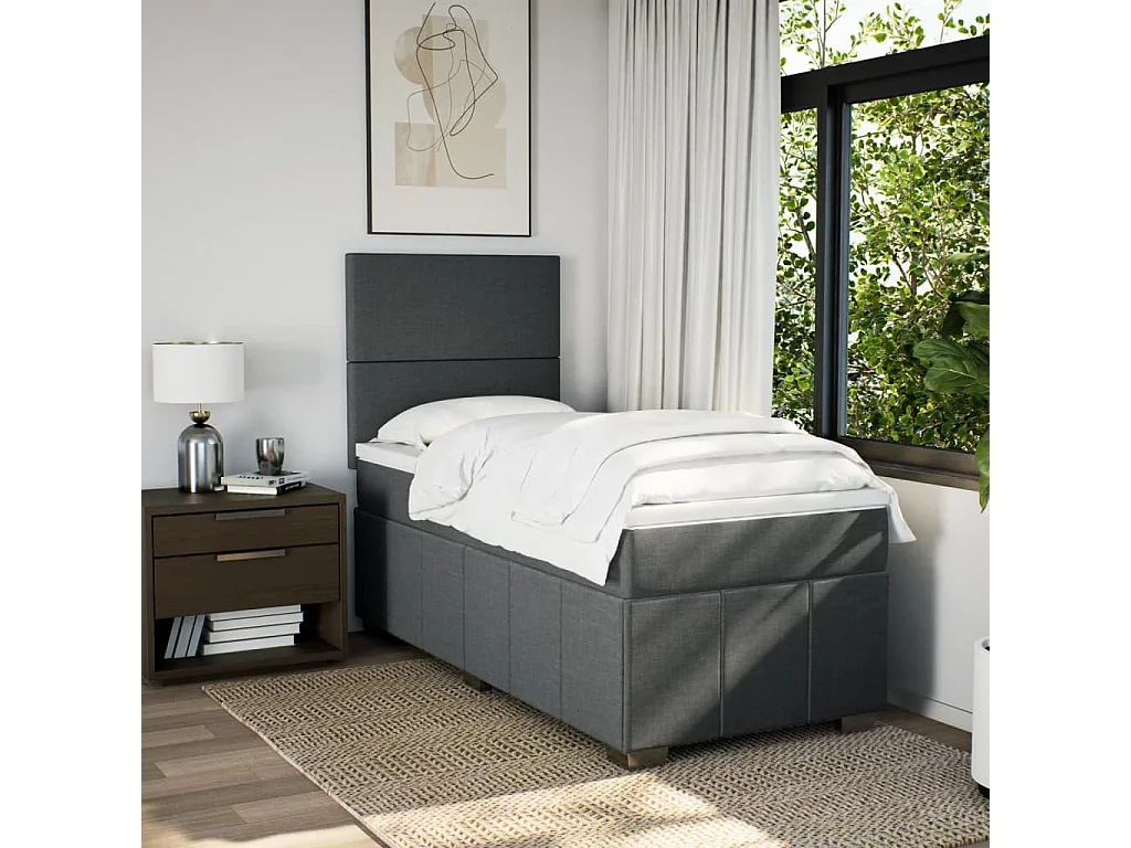 Cama com molas/colchão 90x190 cm tecido cinza-escuro