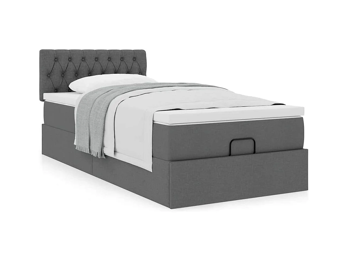 Cadre de lit ottoman avec matelas gris foncé 90x190 cm tissu