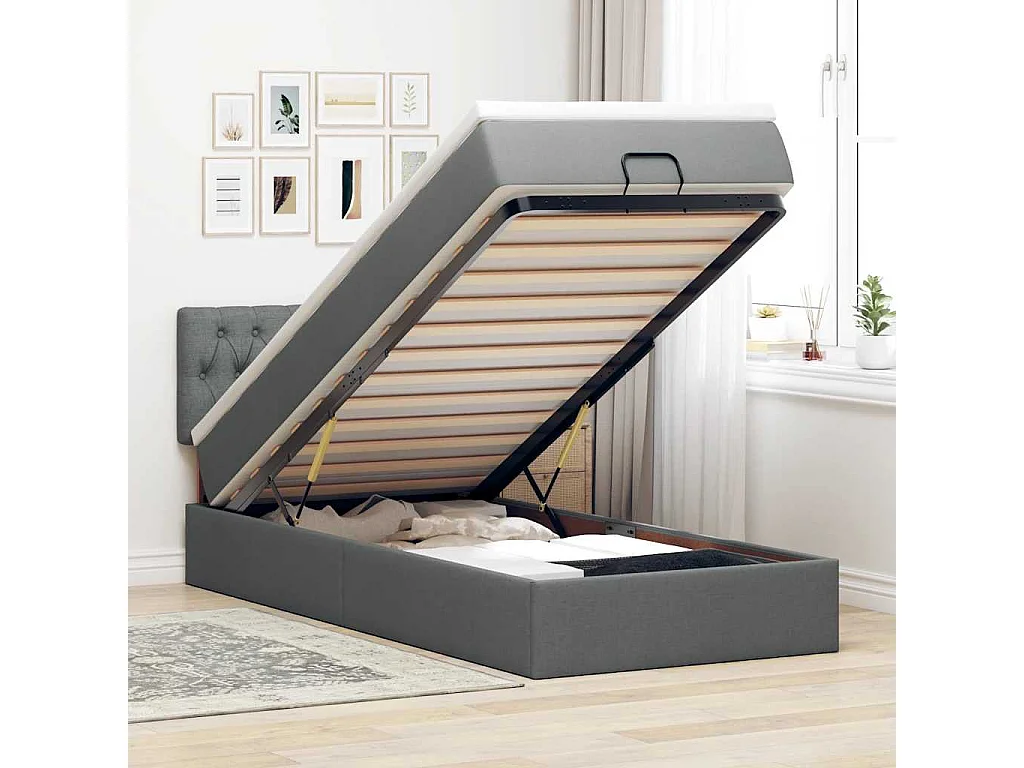 Ottoman bed met matras 90x190cm stof donkergrijs