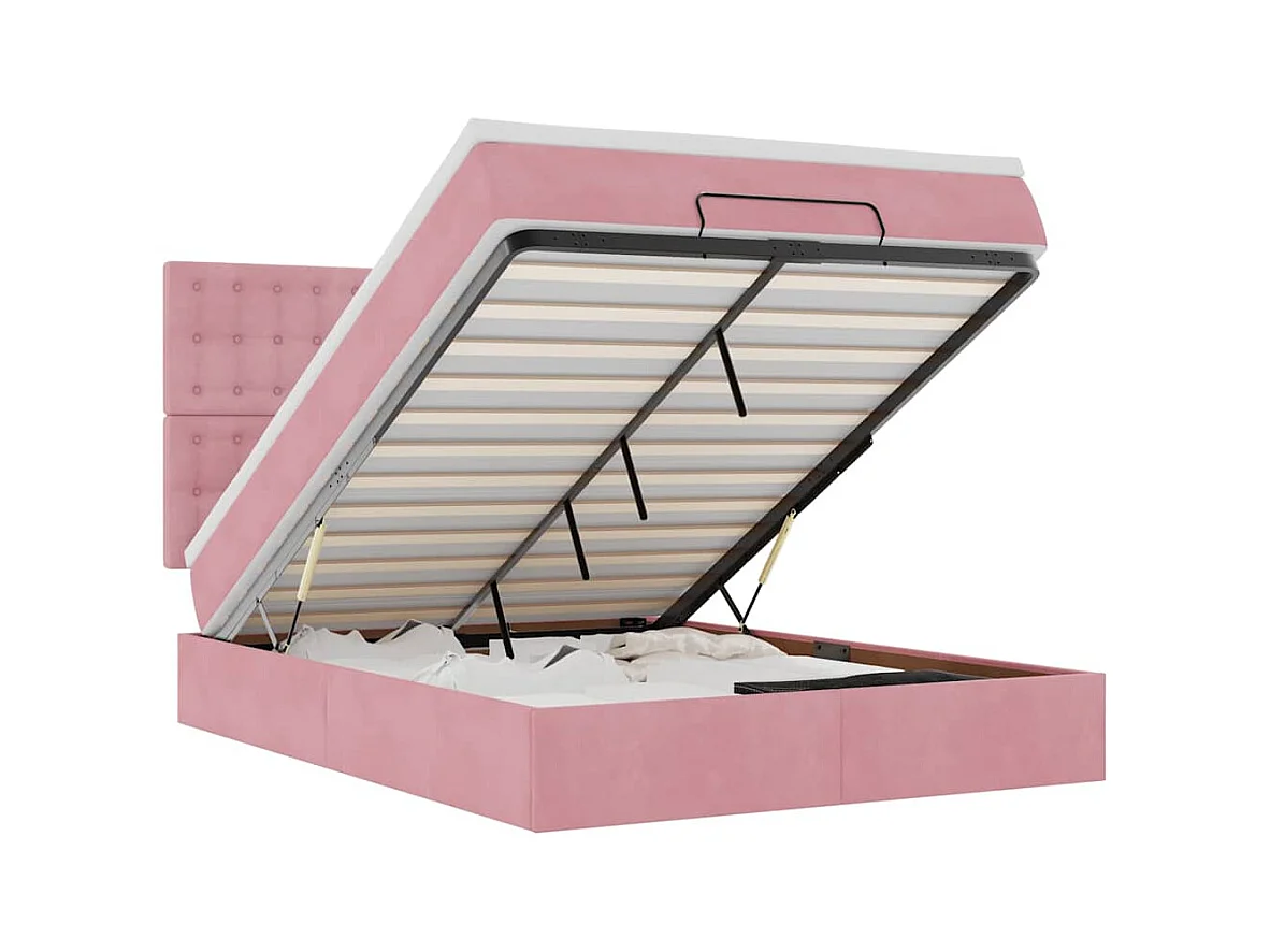 Cadre de lit ottoman avec matelas rose 140x190 cm velours