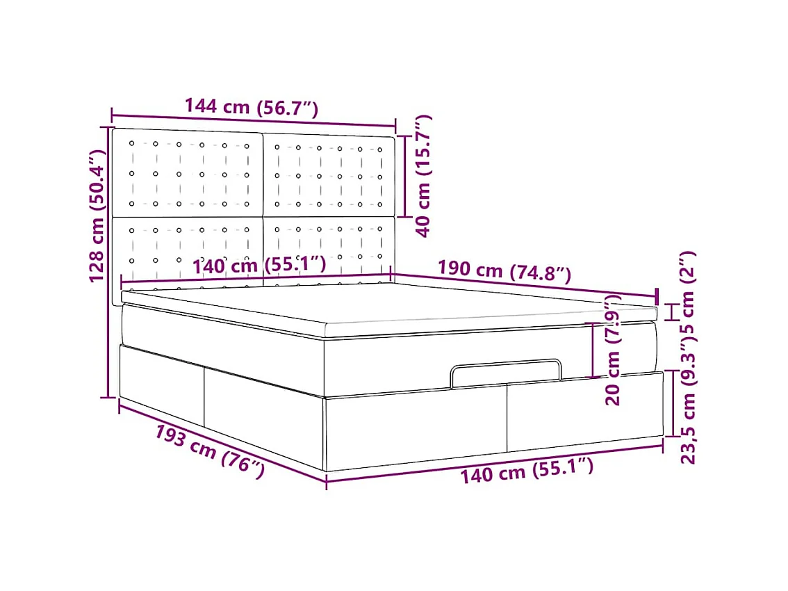 Cadre de lit ottoman avec matelas rose 140x190 cm velours