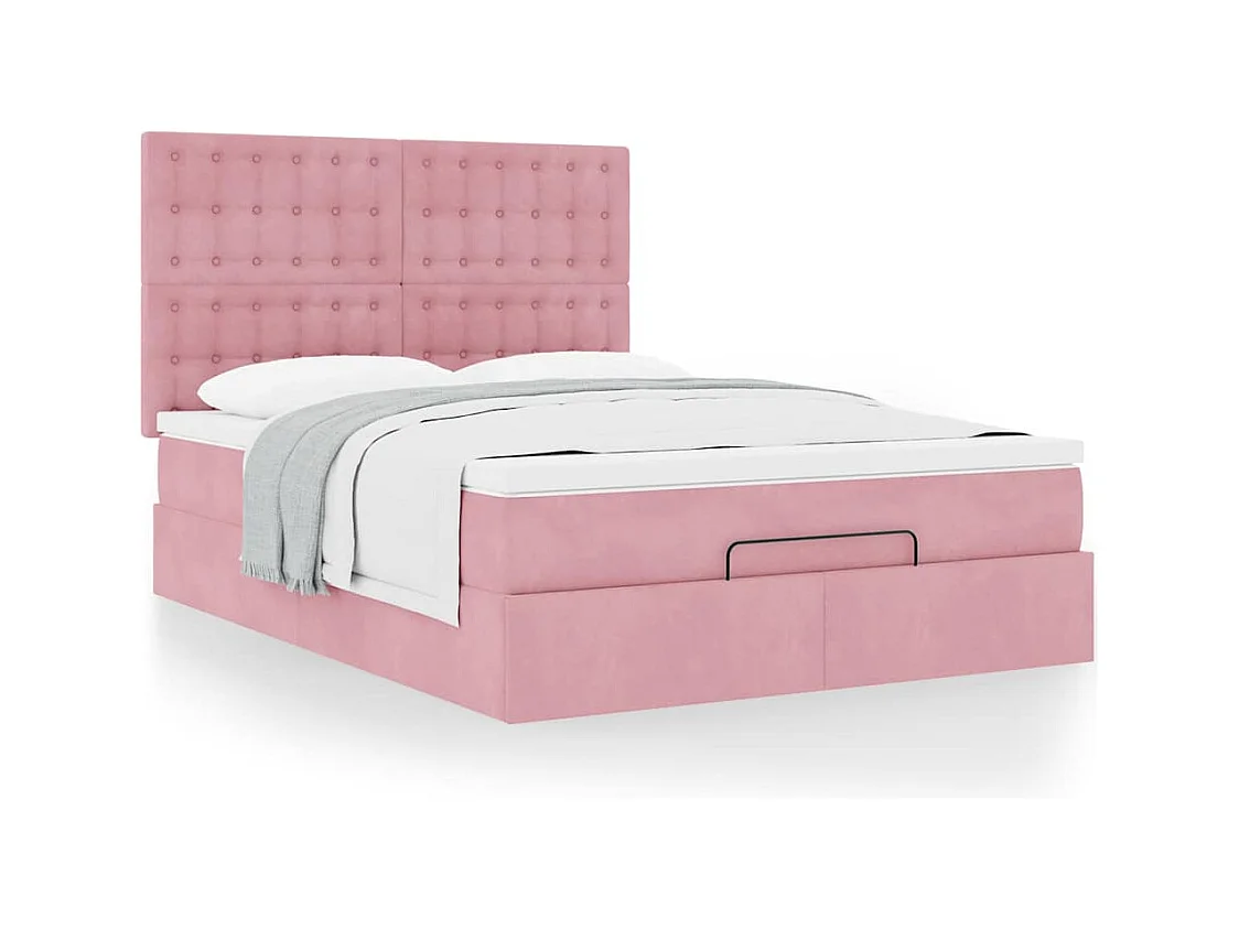 Cadre de lit ottoman avec matelas rose 140x190 cm velours