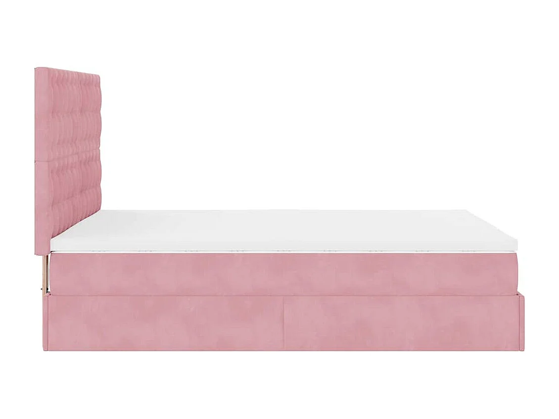 Cadre de lit ottoman avec matelas rose 140x190 cm velours