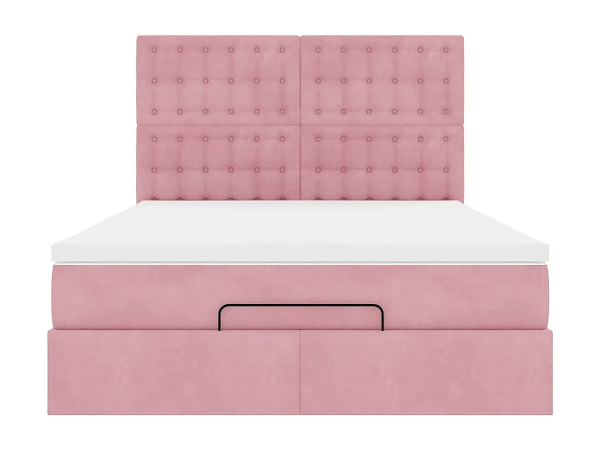 Cadre de lit ottoman avec matelas rose 140x190 cm velours