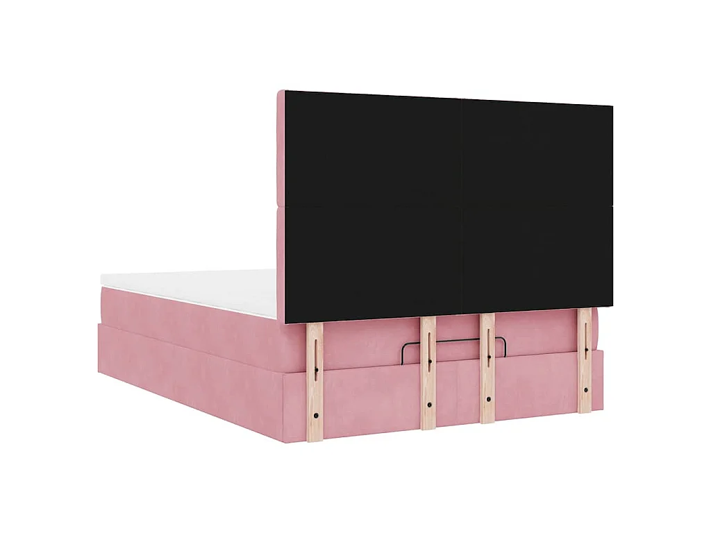 Cadre de lit ottoman avec matelas rose 140x190 cm velours