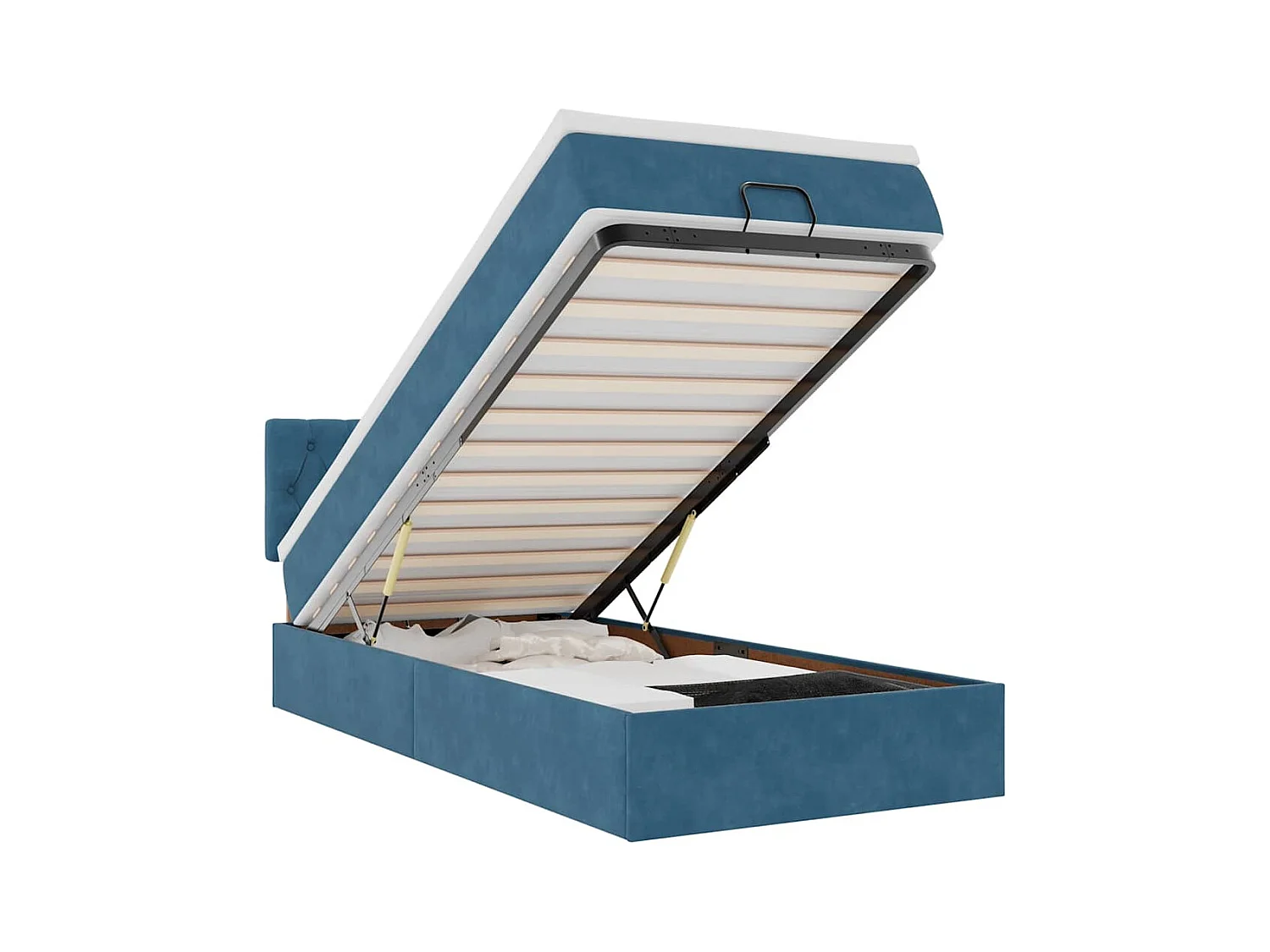 Cadre de lit ottoman avec matelas bleu foncé 100x200 cm velours