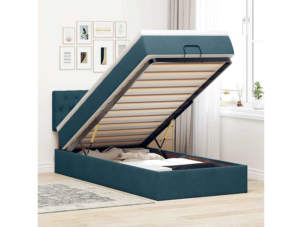 Struttura Letto Pouf con Materasso 100x200 cm Velluto