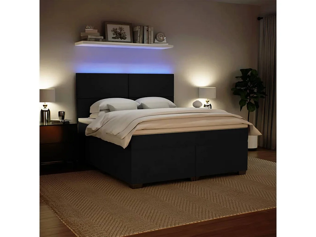 Giroletto a Molle con Materasso Nero 180x200 cm in Velluto