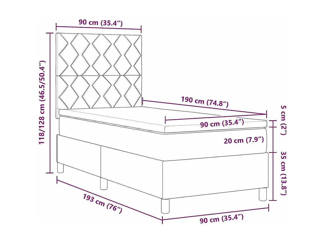Lit à ressorts avec matelas Noir 90 x 190 cm tissu