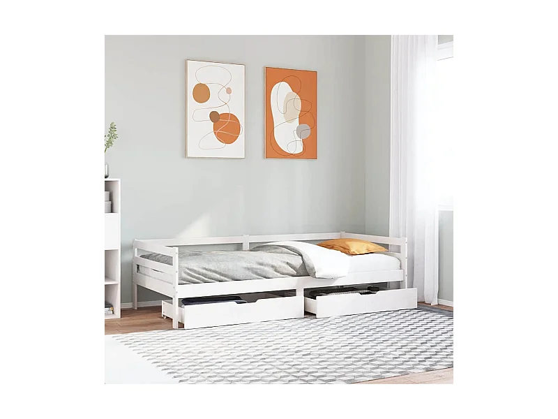 Lit de jour et tiroirs sans matelas blanc 90x200 cm bois massif