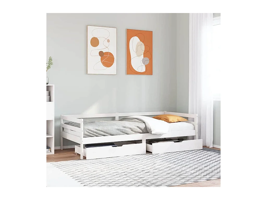 Lit de jour et tiroirs sans matelas blanc 90x200 cm bois massif