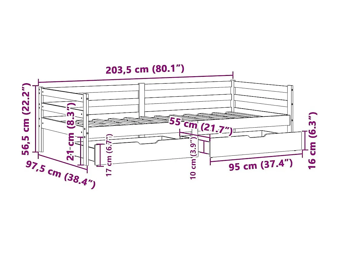 Tagesbett mit Schubladen Weiß 90x200 cm Kiefernholz