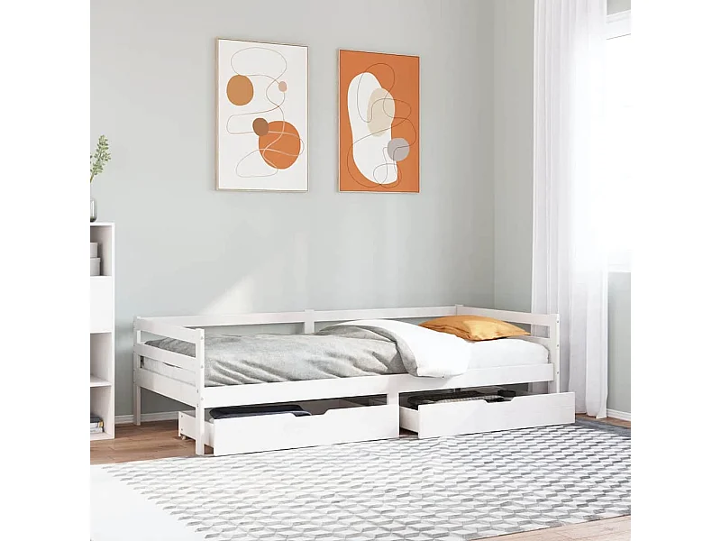 Lit de jour et tiroirs sans matelas blanc 90x200 cm bois massif