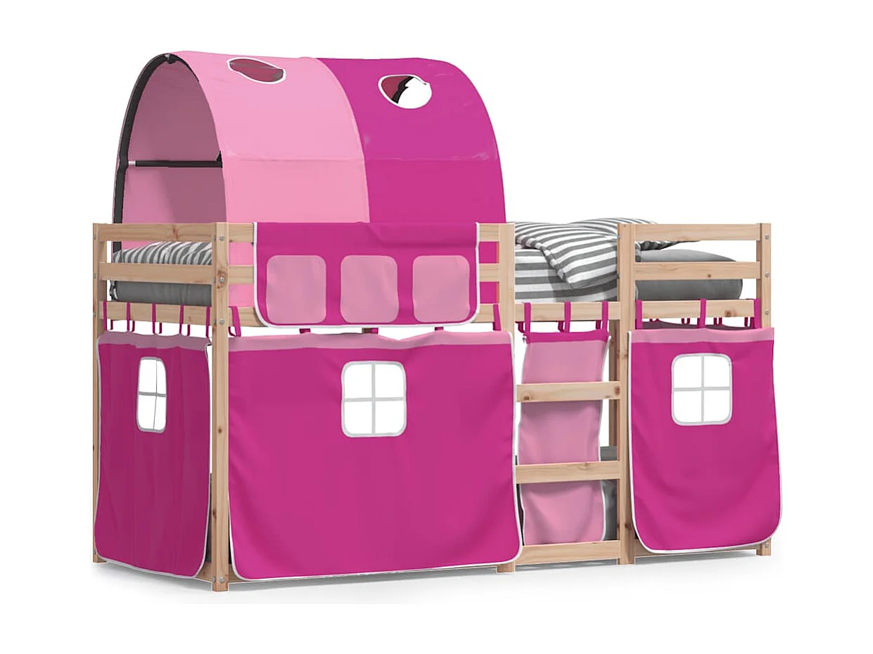 Etagenbett mit Vorhängen Rosa 90x190 cm Massivholz Kiefer