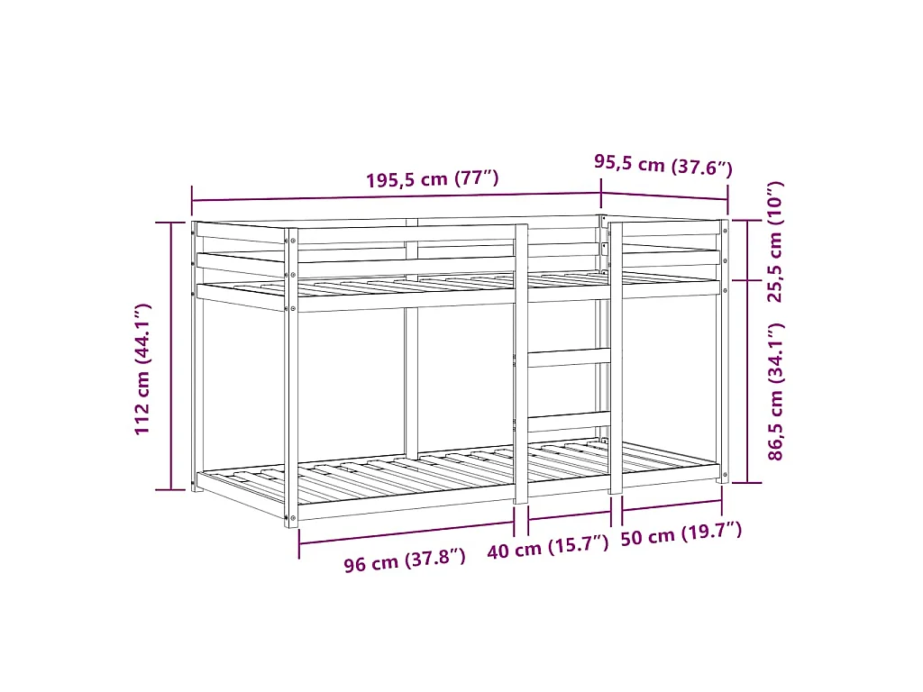 Lit superposé sans matelas 90x190 cm bois de pin massif