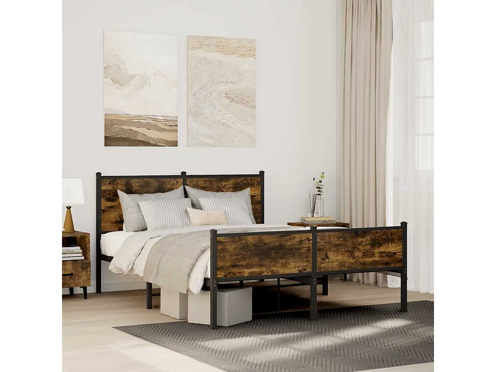 Bedframe zonder matras metaal gerookt eikenkleurig 140x190 cm