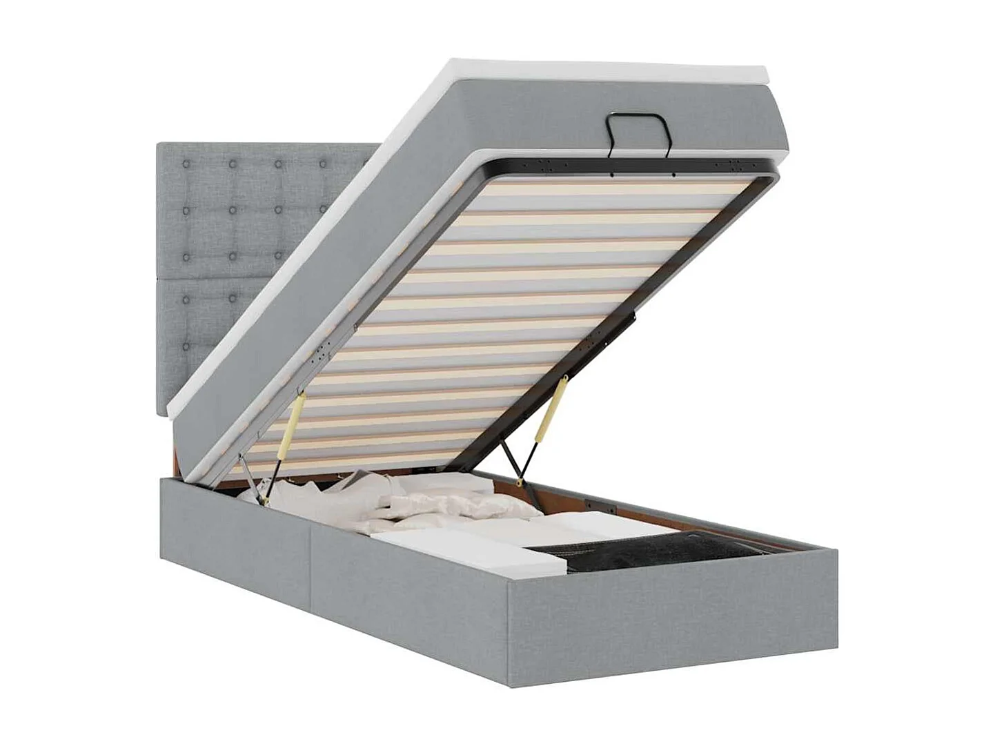 Cama Otomana com colchão & LEDs 90x200 cm tecido cinzento claro