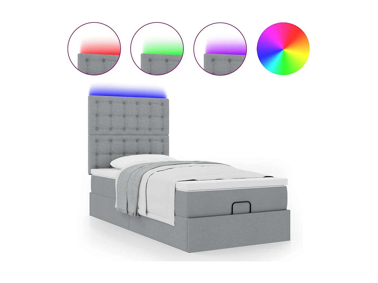 Cama Otomana com colchão & LEDs 90x200 cm tecido cinzento claro
