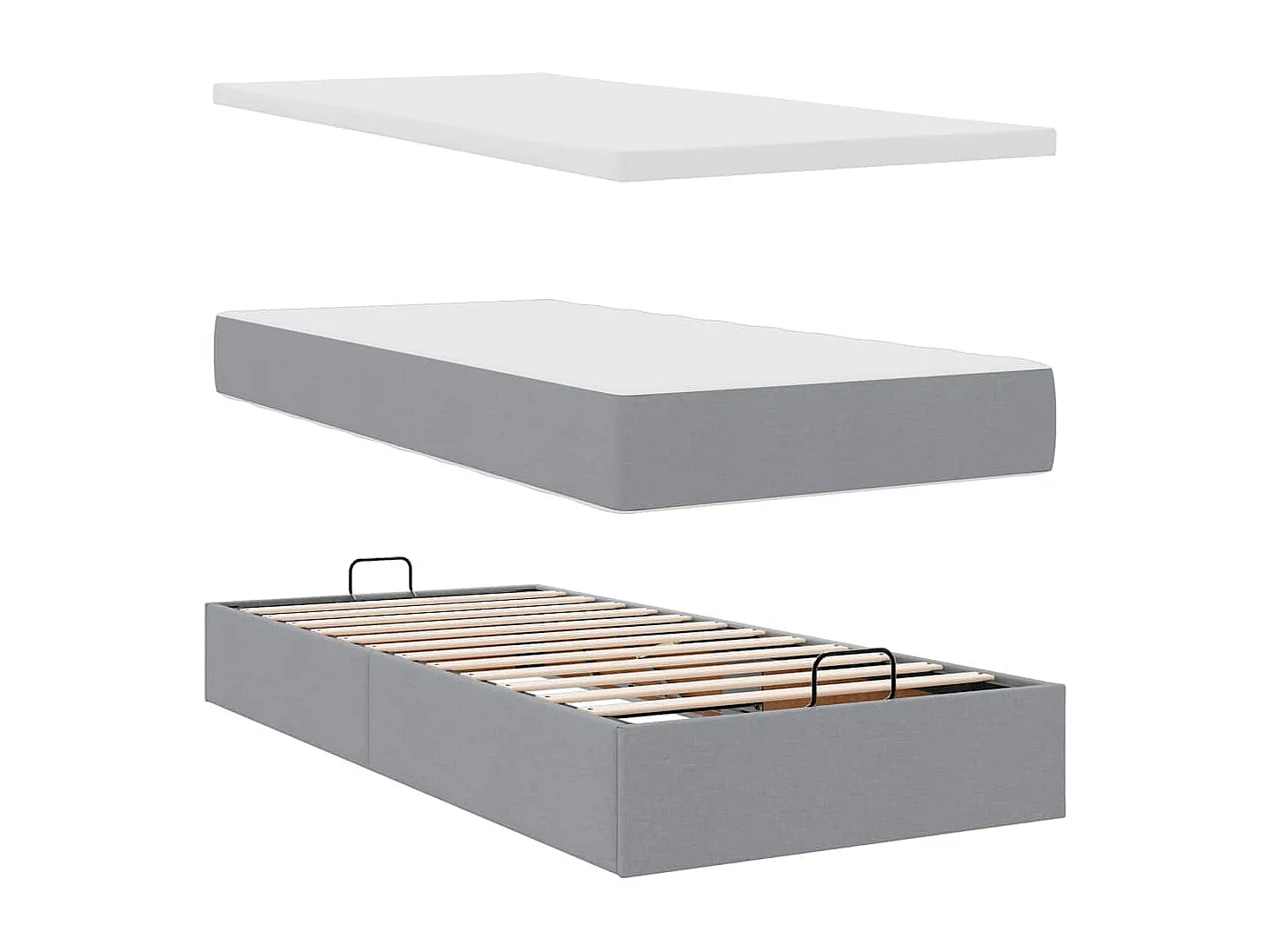 Cama Otomana com colchão & LEDs 90x200 cm tecido cinzento claro