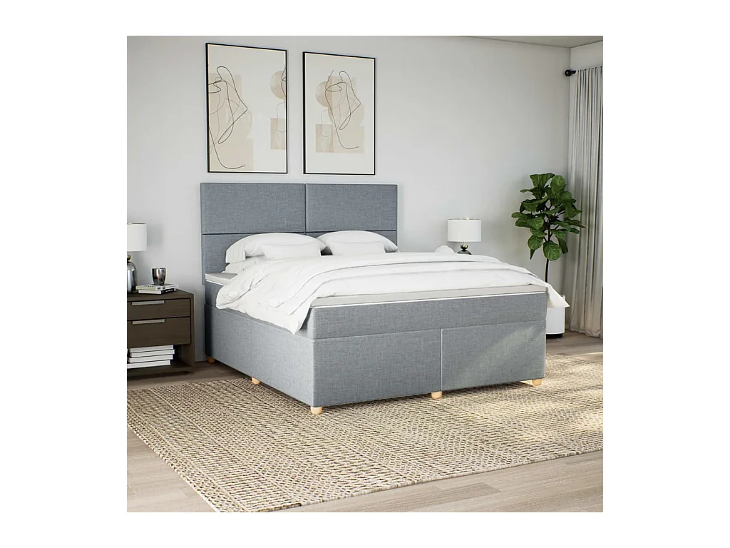 Boxspringbett mit Matratze Hellgrau 180x200 cm Stoff